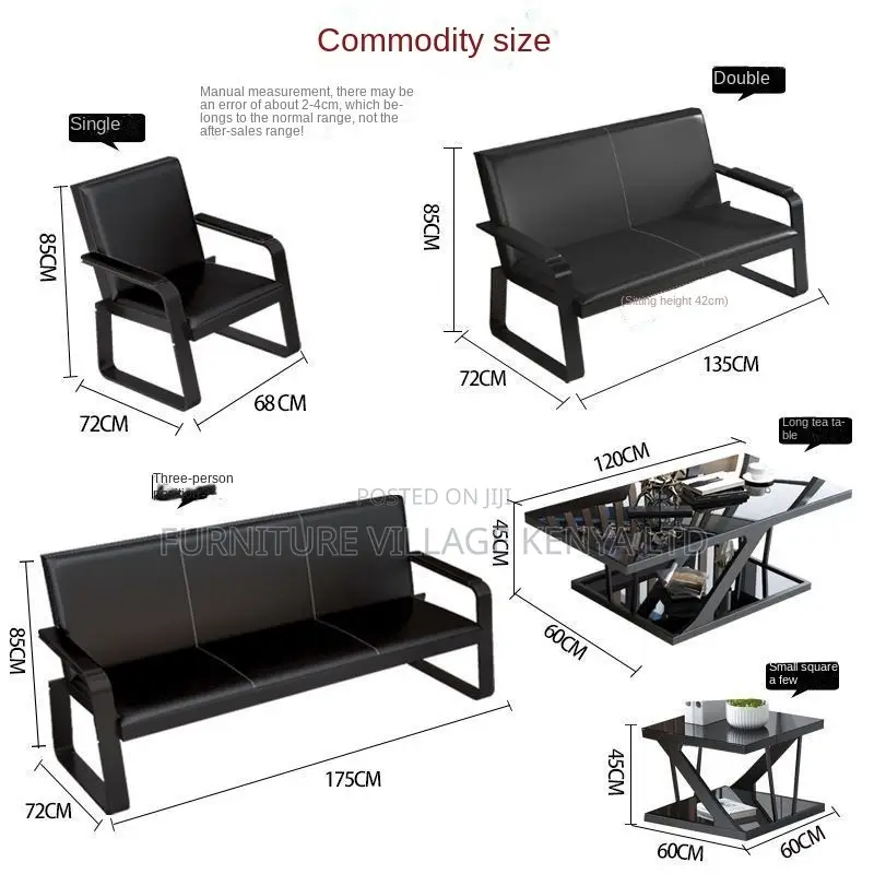 Office Sofa; 5-seater Black Reception Office Sofa