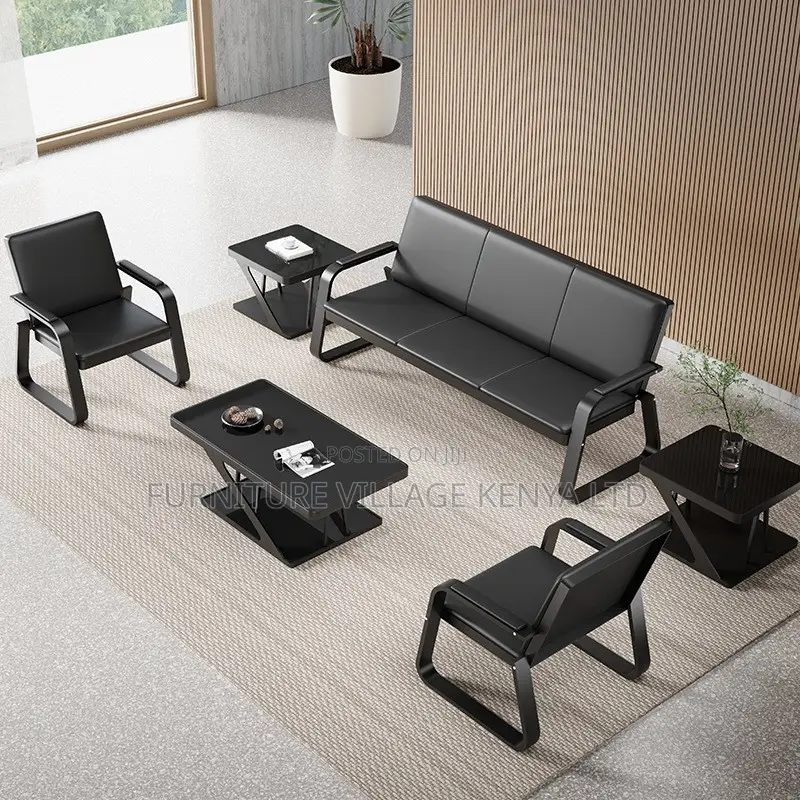 Office Sofa; 5-seater Black Reception Office Sofa