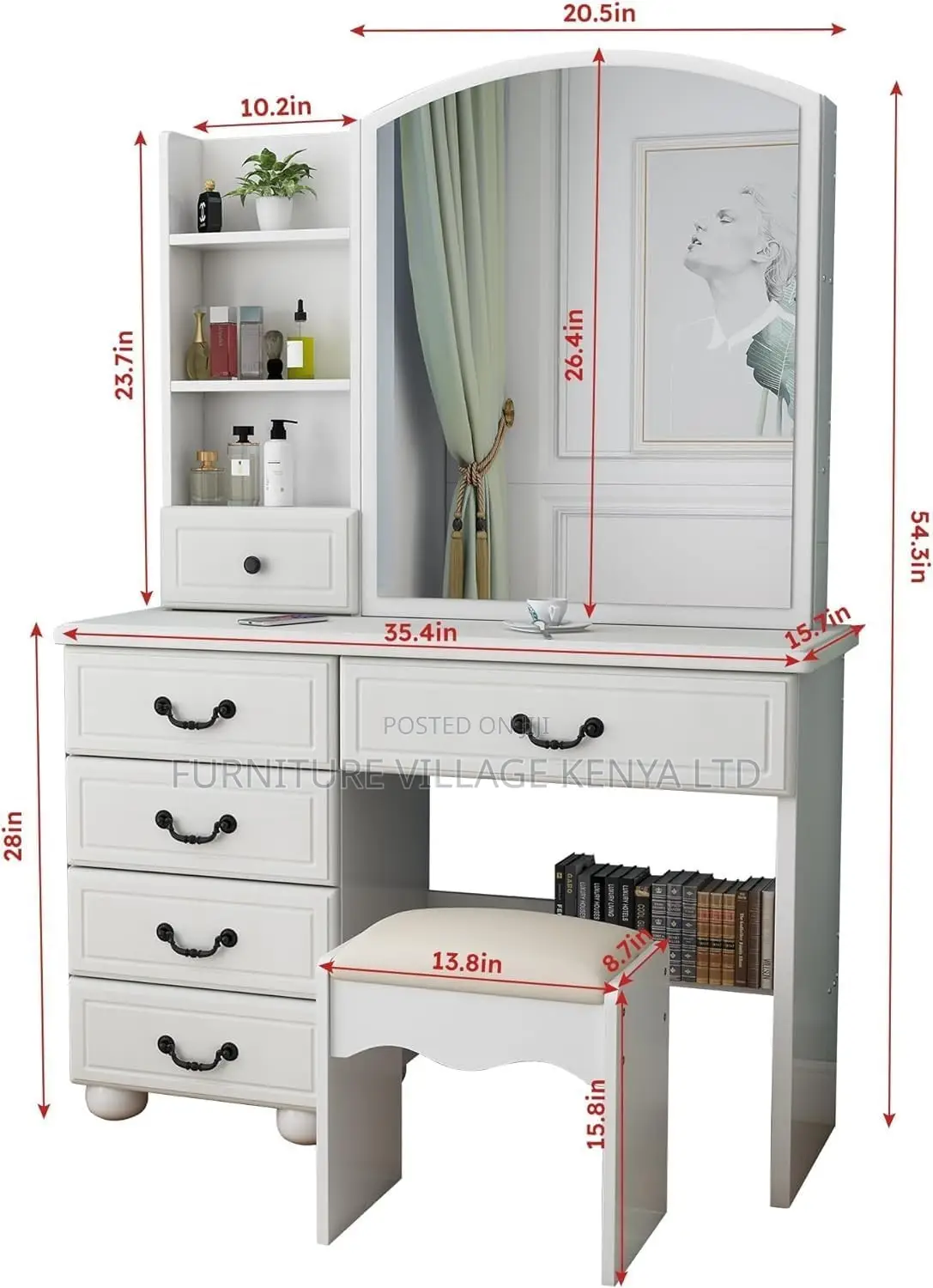 Dresser; Modern Dressing Table/Vanity With Mirror