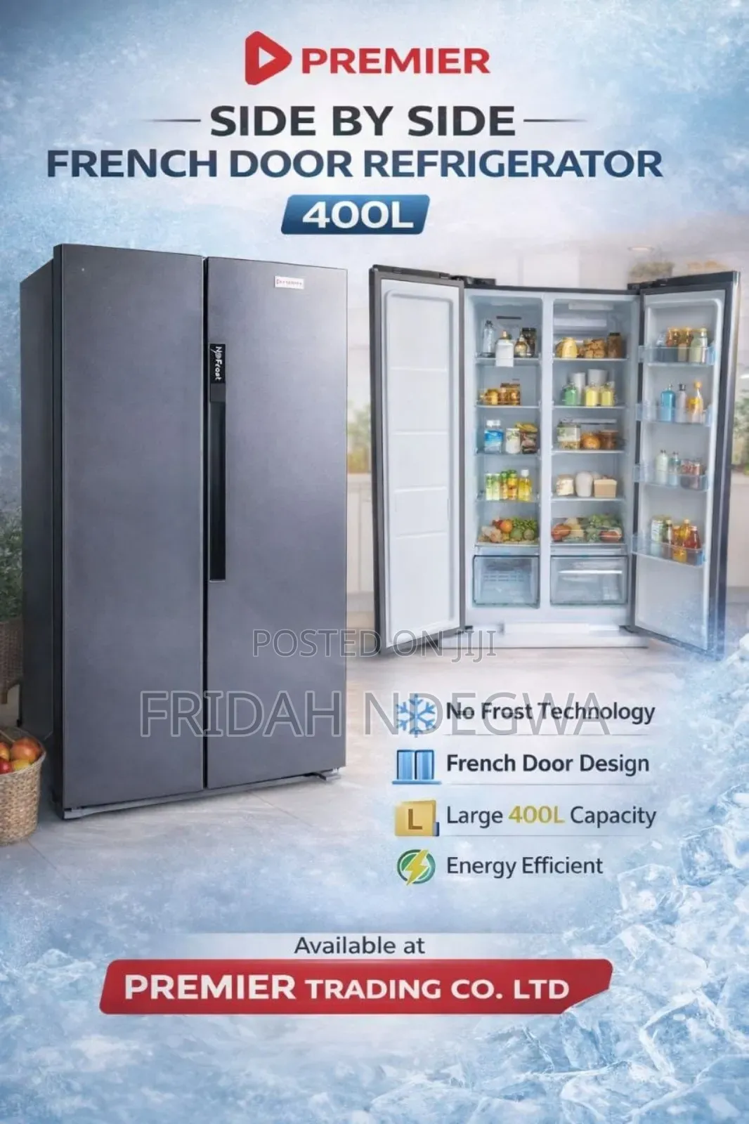 Premier Side by Side French Door Refrigerator 400l