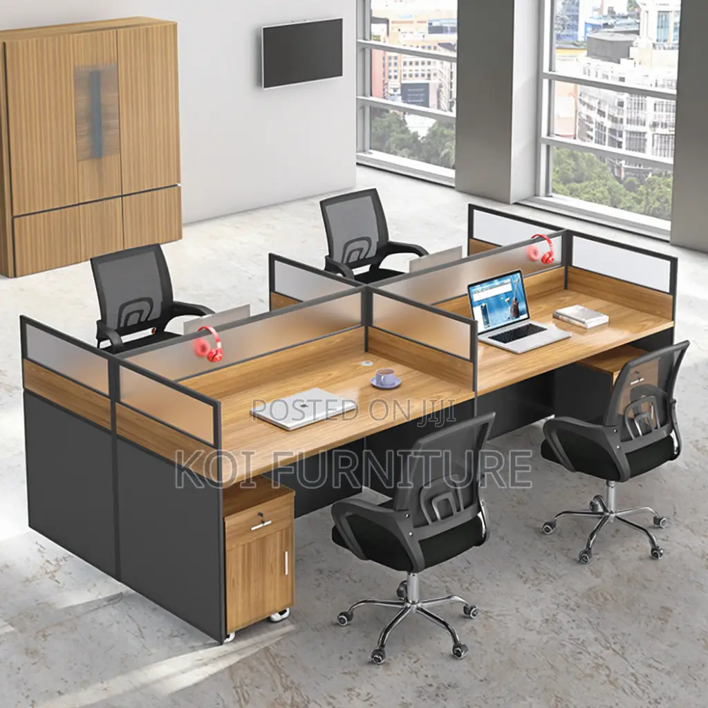 Office Desk : 4-Way Work Station. New Imported Workspace With Glass