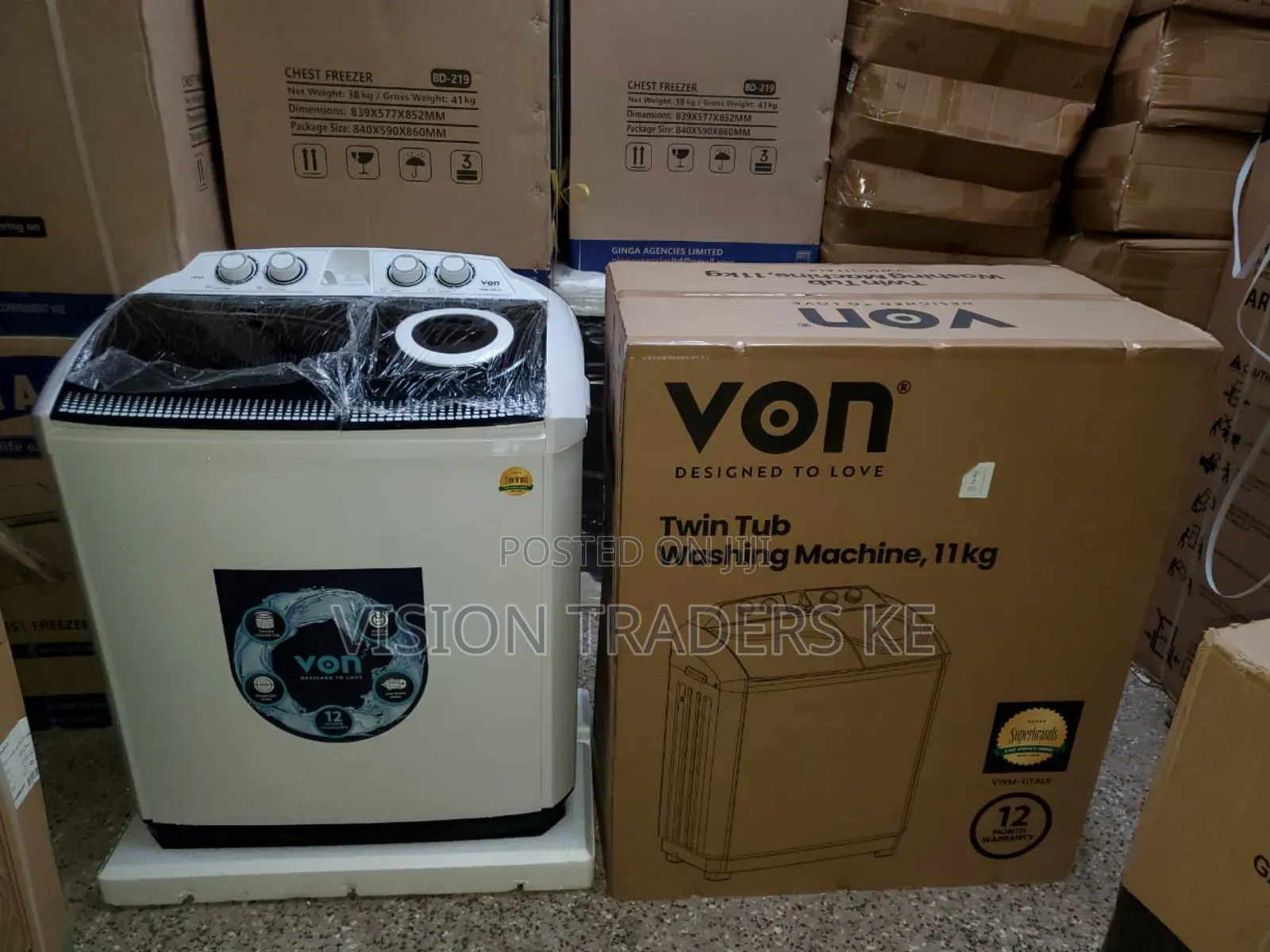 Von 11kgs Twin Tubtop Load Washing Machine -White