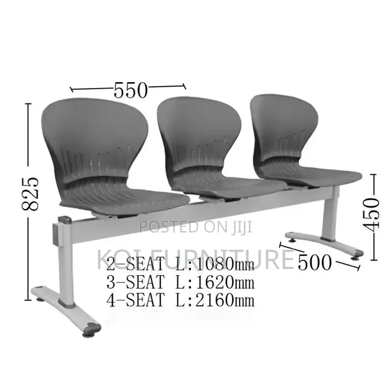Office Bench : Three-Seater Metal and Plastic Waiting Room