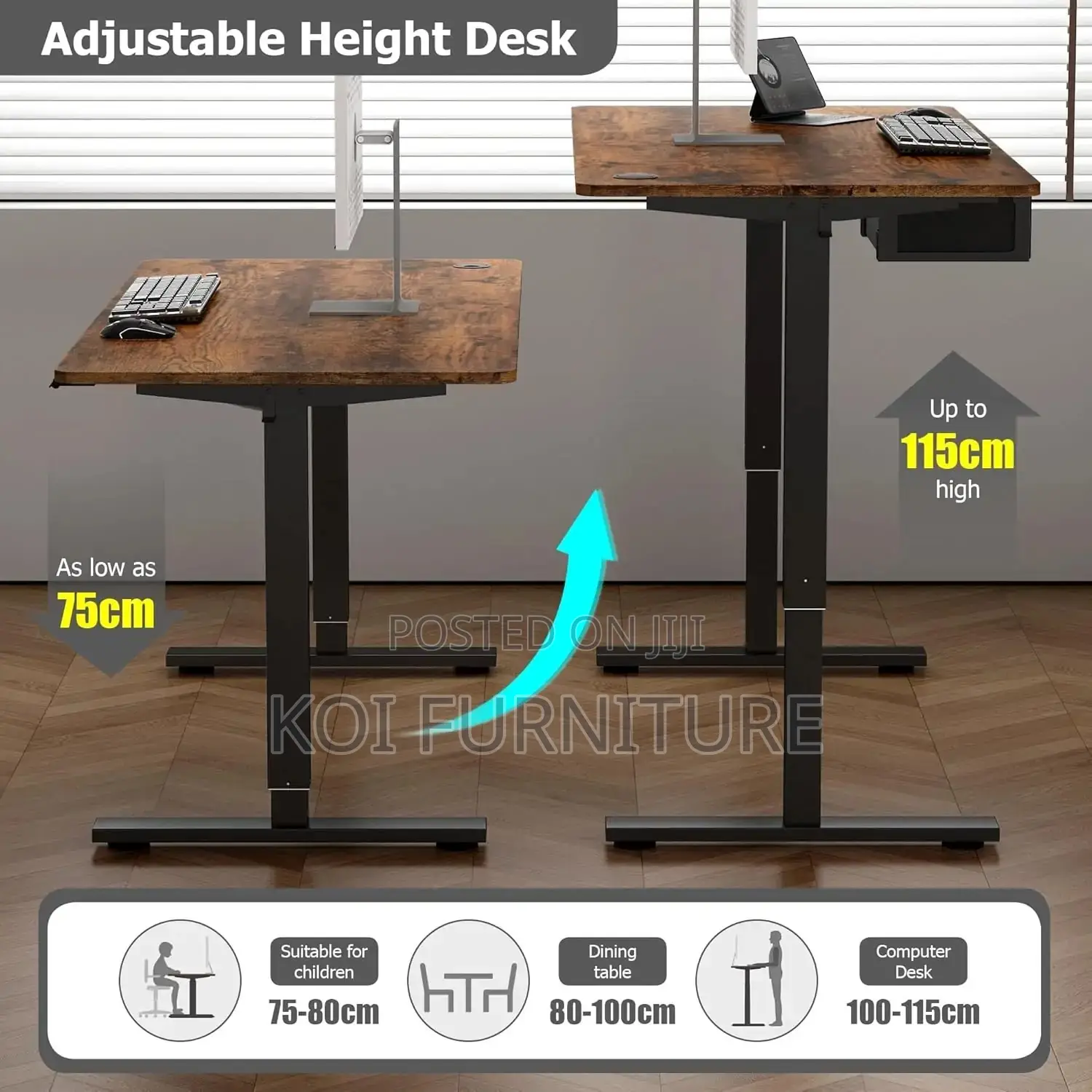 Office Desk; 1.4m Electric Adjustable Home Office Computer Desk