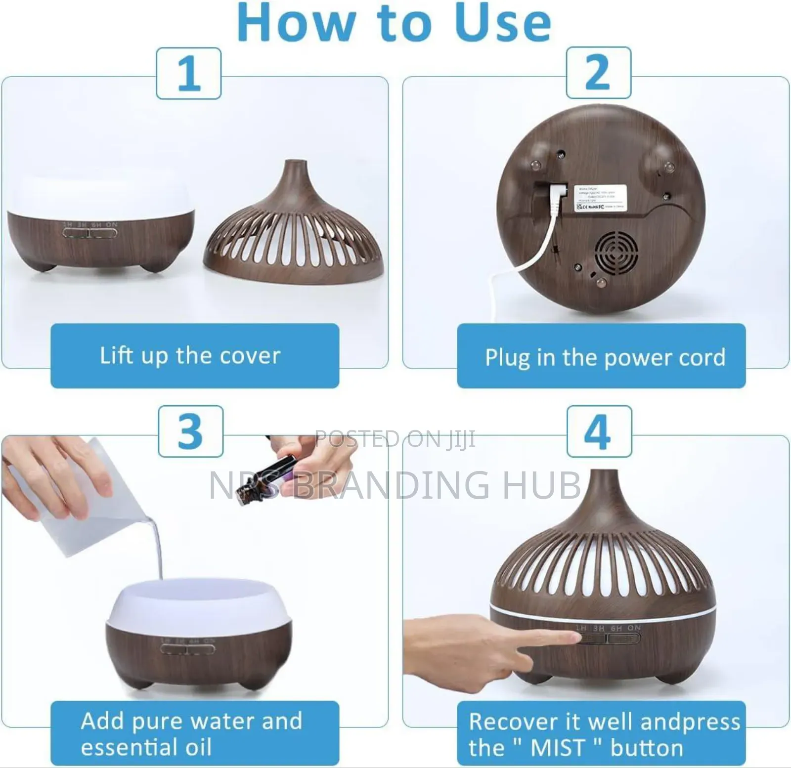 Big Pot 450ml Aroma Diffuser Humidifier 2 Wooden P.O