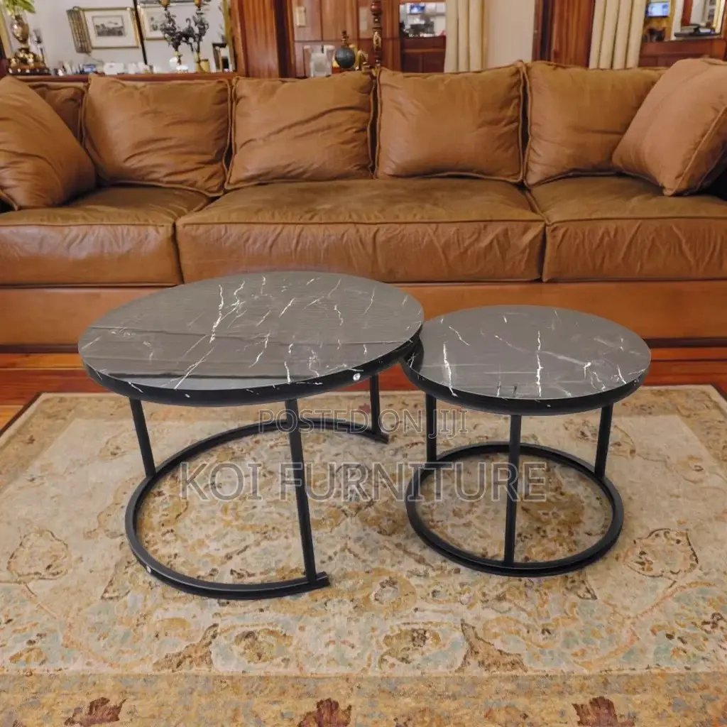 Coffee Table; Round Black Marble Coffee Table