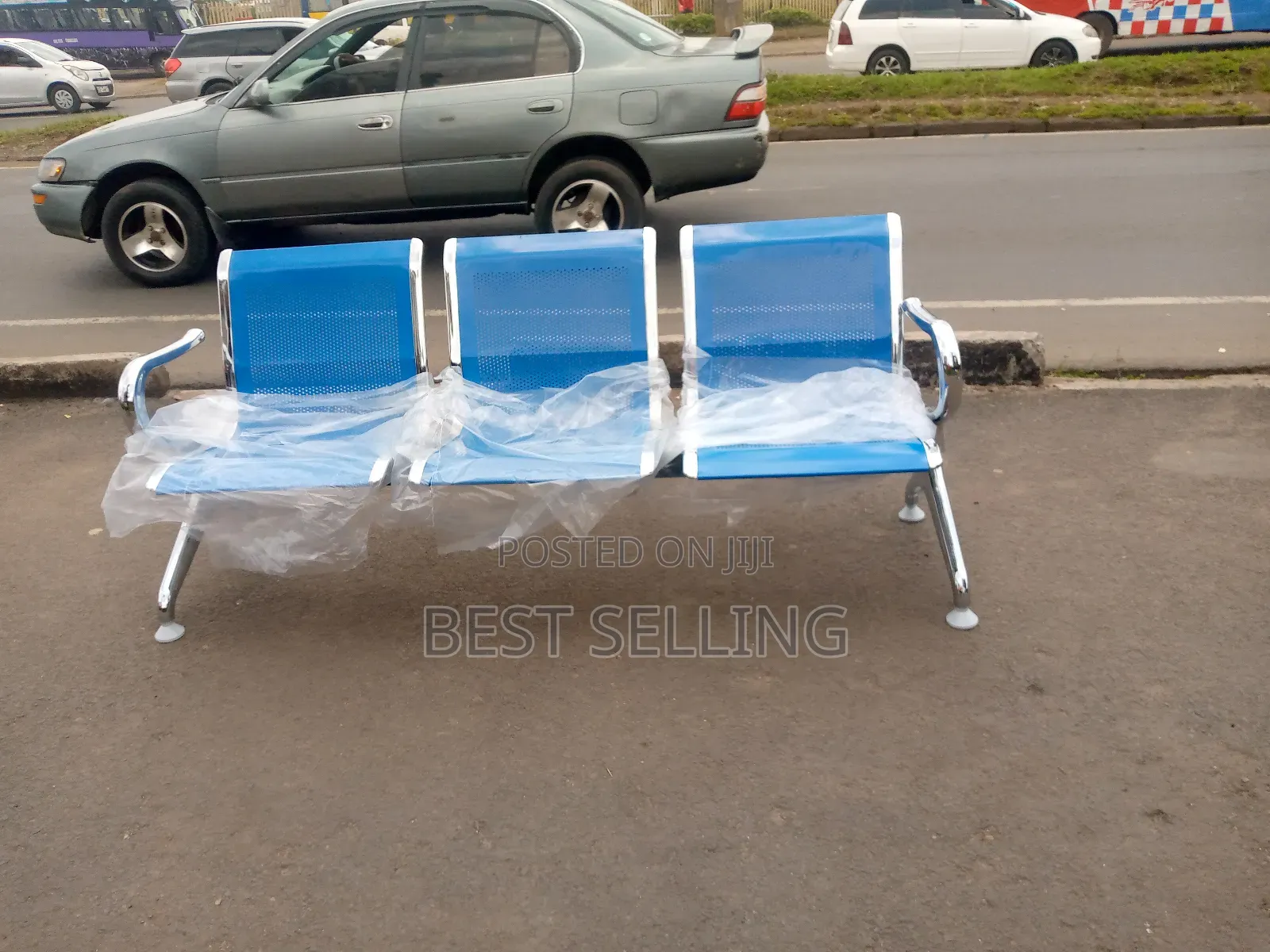Blue Unpadded Waiting/Links Chairs