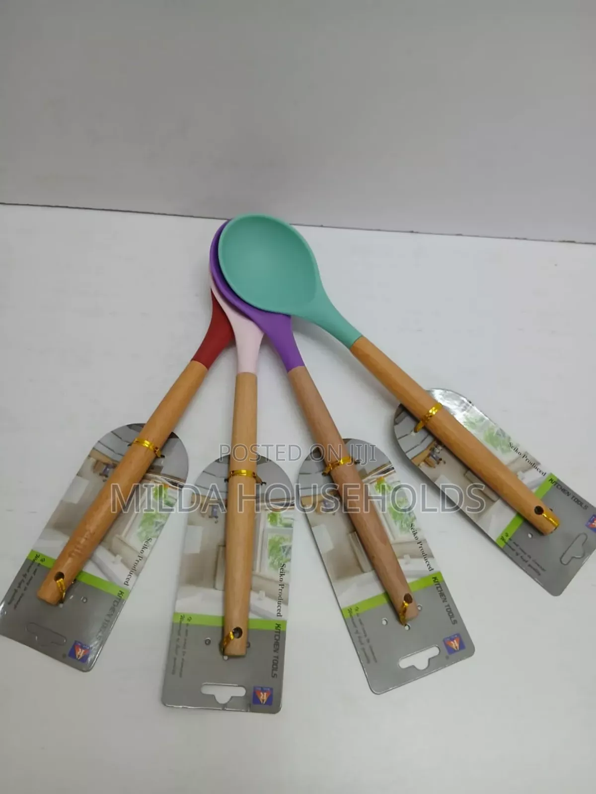 Silicone Wooden Handle Serving Spoon Available.