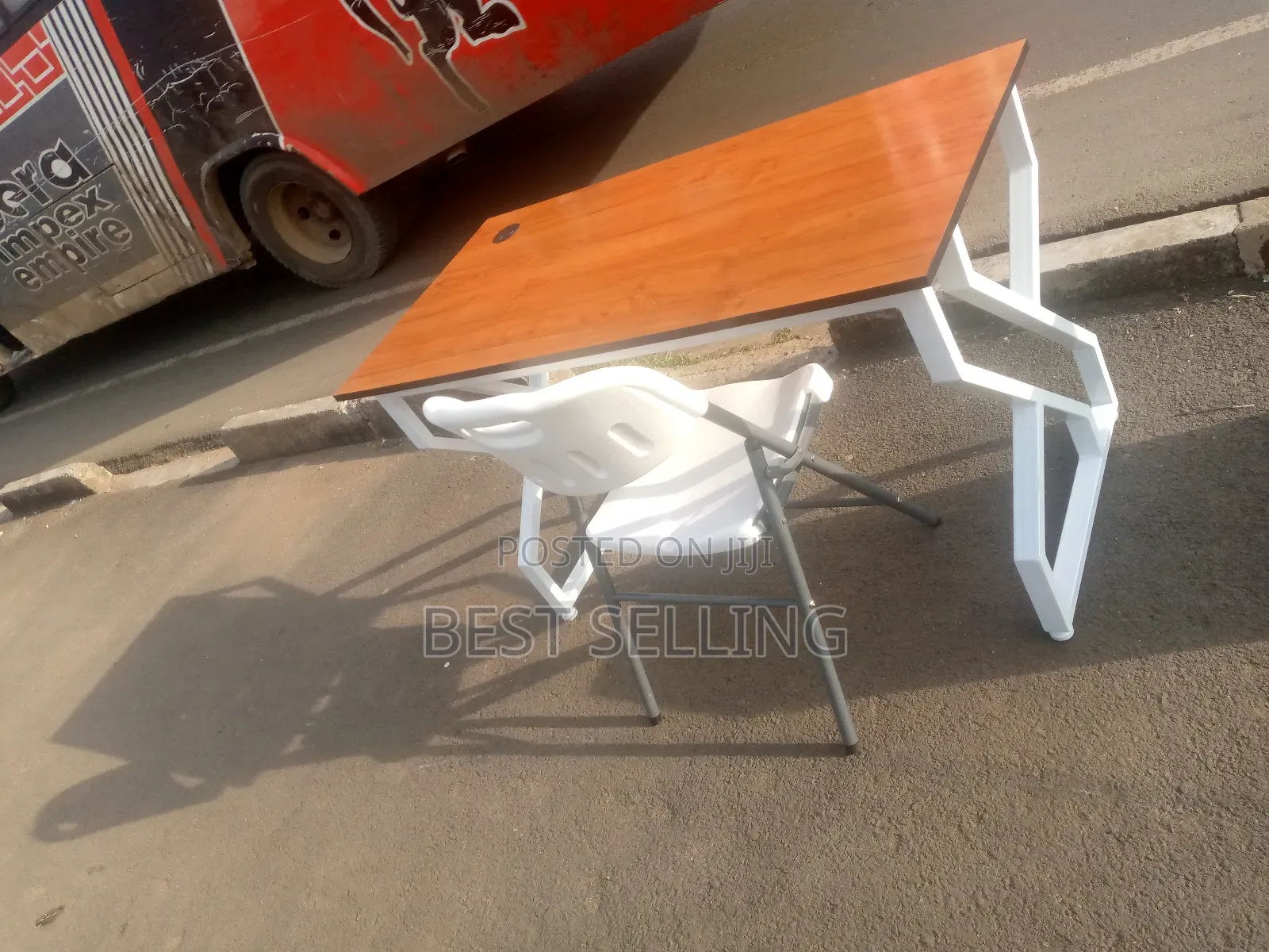 Classic Brown White Metallic Office Desk and Folderble Chair