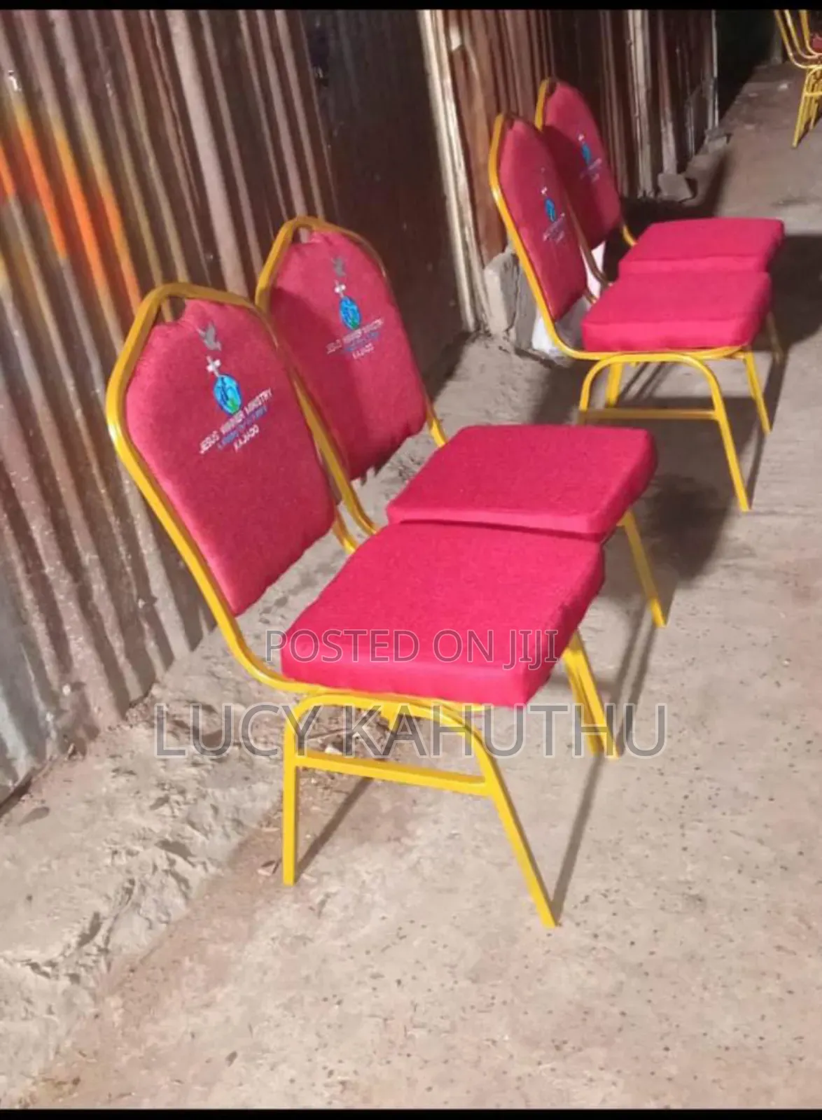 Red Powder Coated Church Chairs With Embroided Log