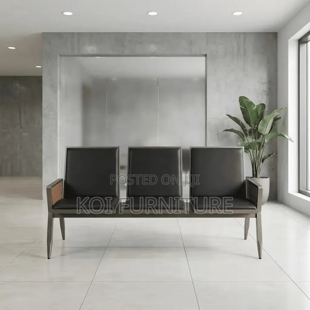 Office Bench; Three Seaters Reception Area Bench With Armrest
