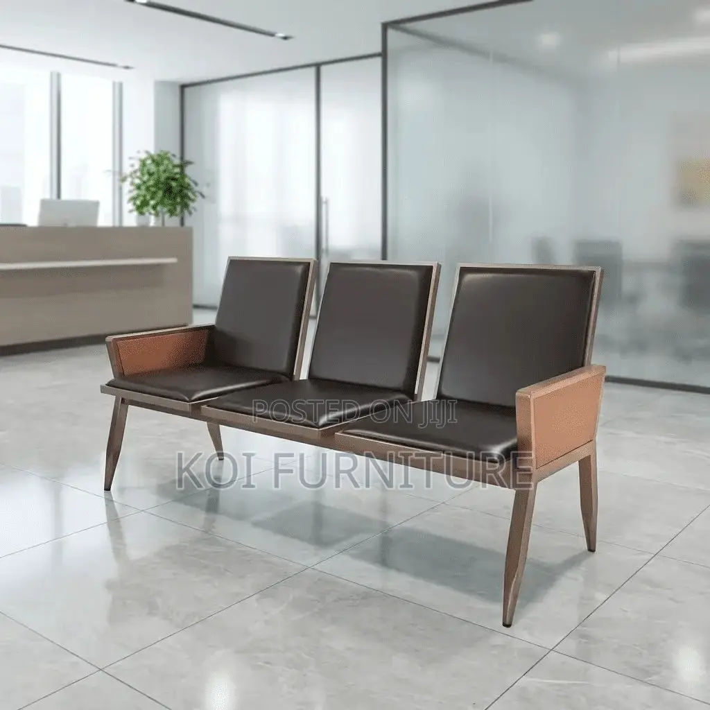 Office Bench; Three Seaters Reception Area Bench With Armrest