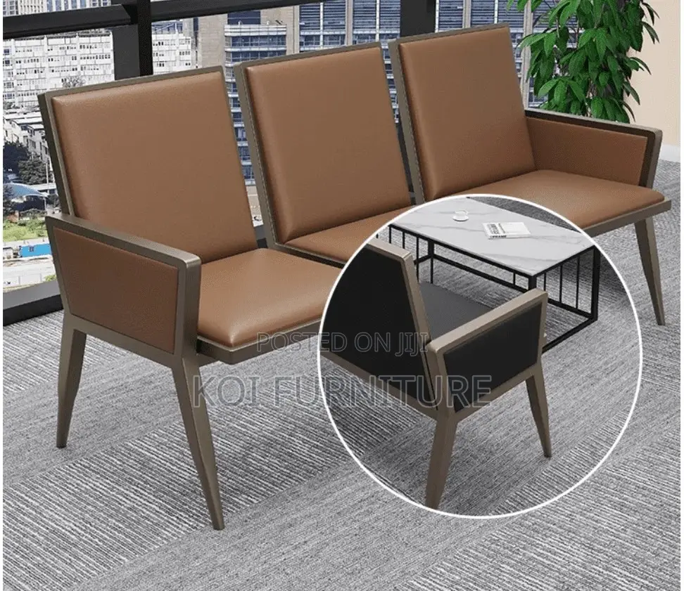 Office Bench; Three Seaters Reception Area Bench With Armrest