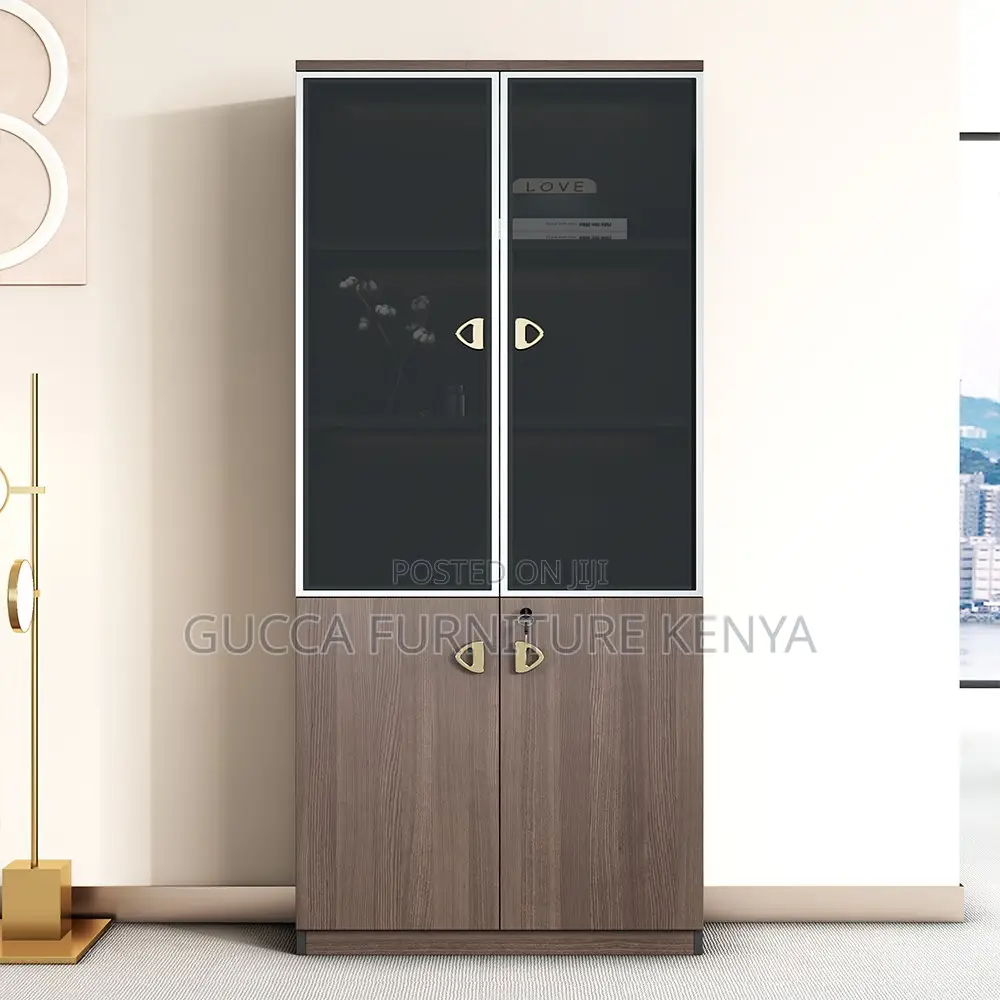 2-door Wooden Glass Front Filling Cabinet