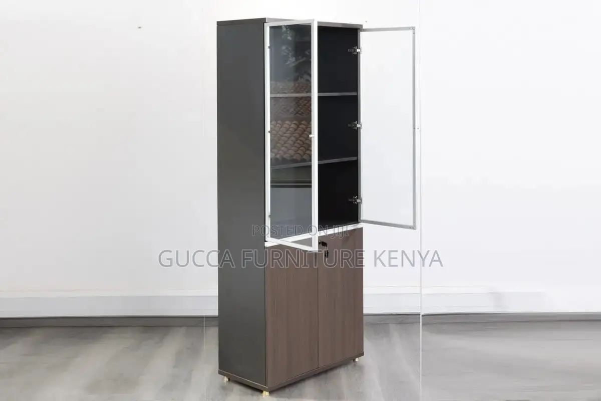 2-door Wooden Glass Front Filling Cabinet