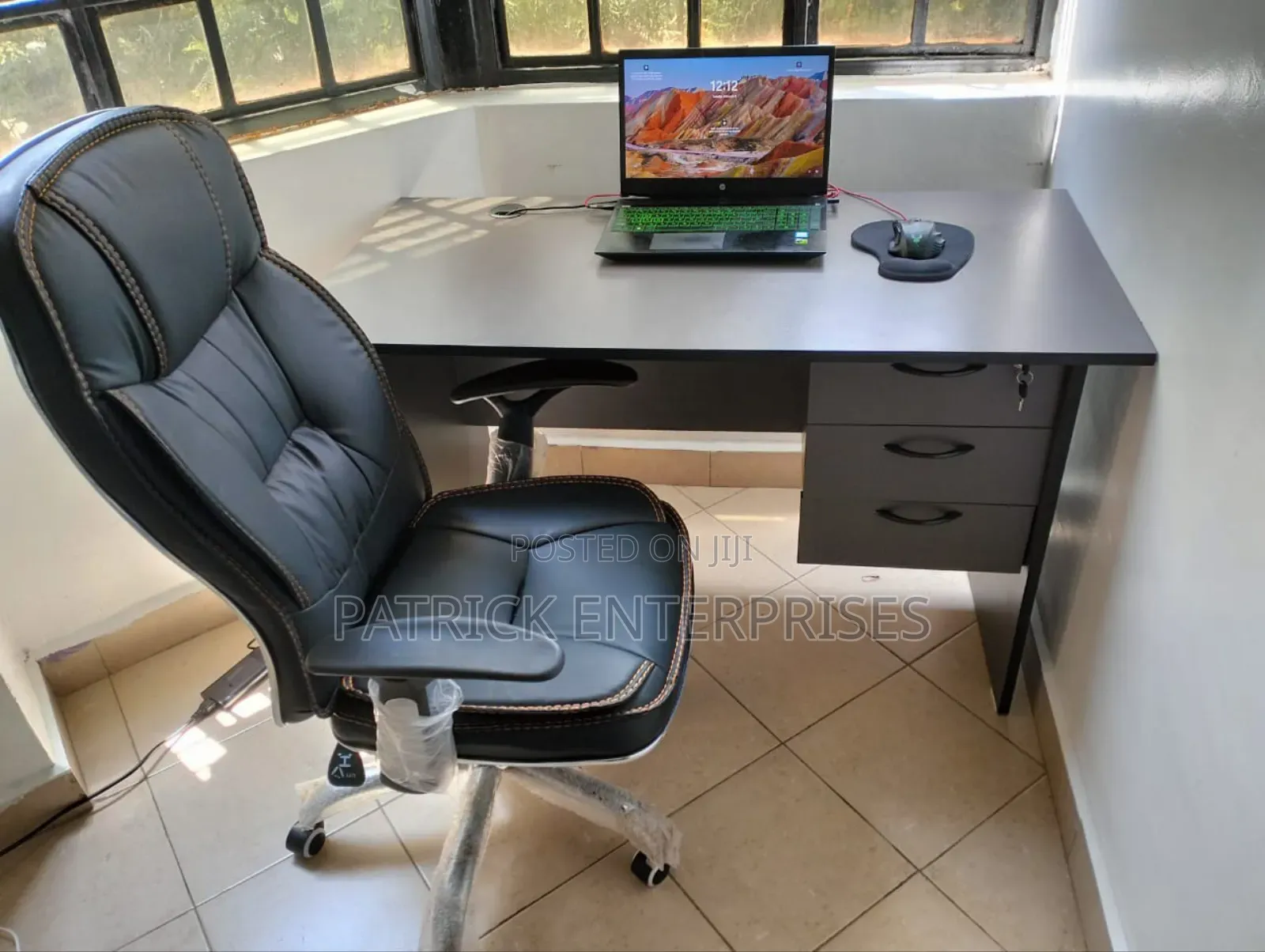 1.2 Mtrs Office/ Study Desk Gray+ Executive Officer Leather Chair