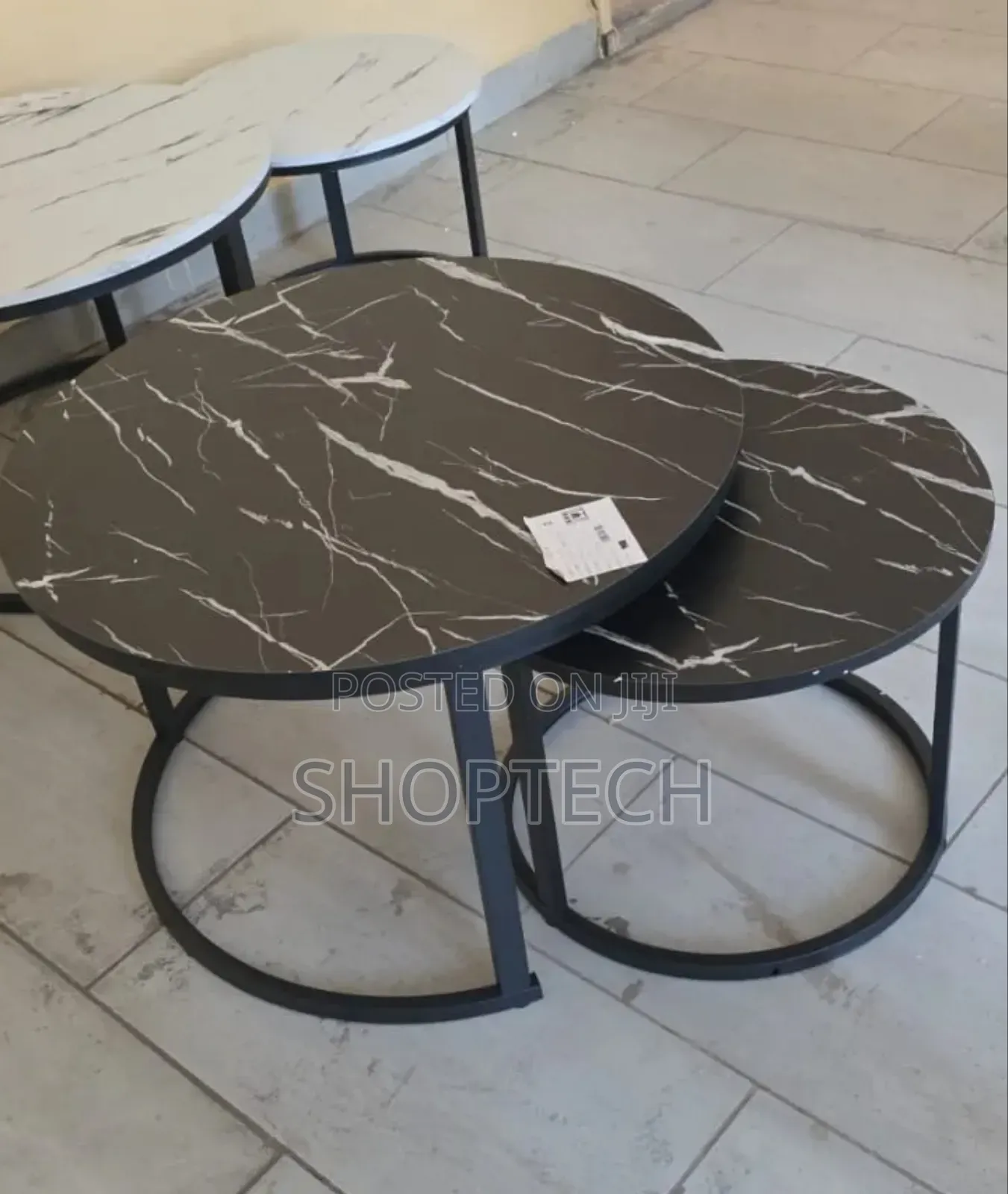 White and Black Nesting Coffee Table Marble Effect (Mdf)