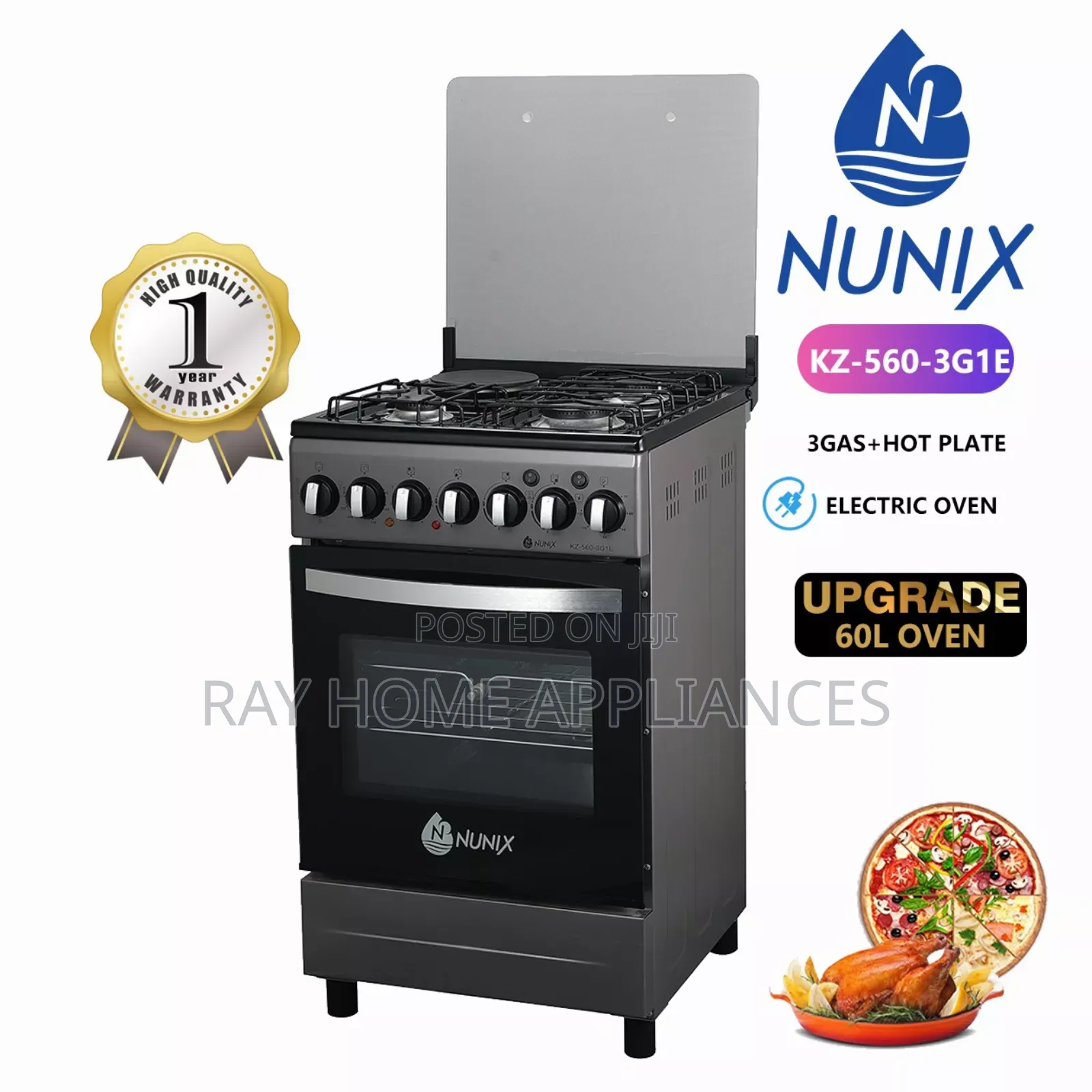 Nunix 50*55cm 3gas+1electric Hotplate Standing Cooker Electric Oven