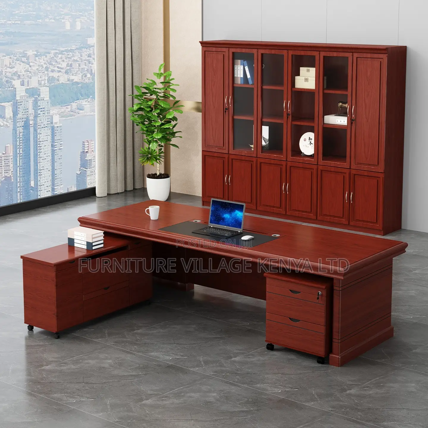 Office Desk; 1.4 Meter Mahogany Executive Office Desk