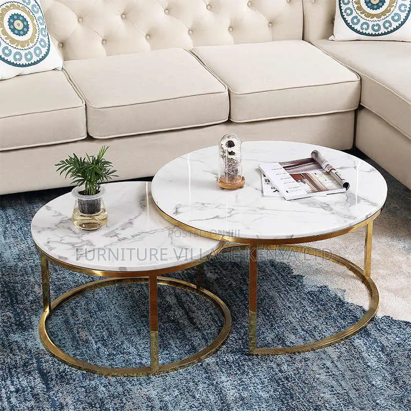 Dining Table; Round Nested Dining Table With Golden Legs