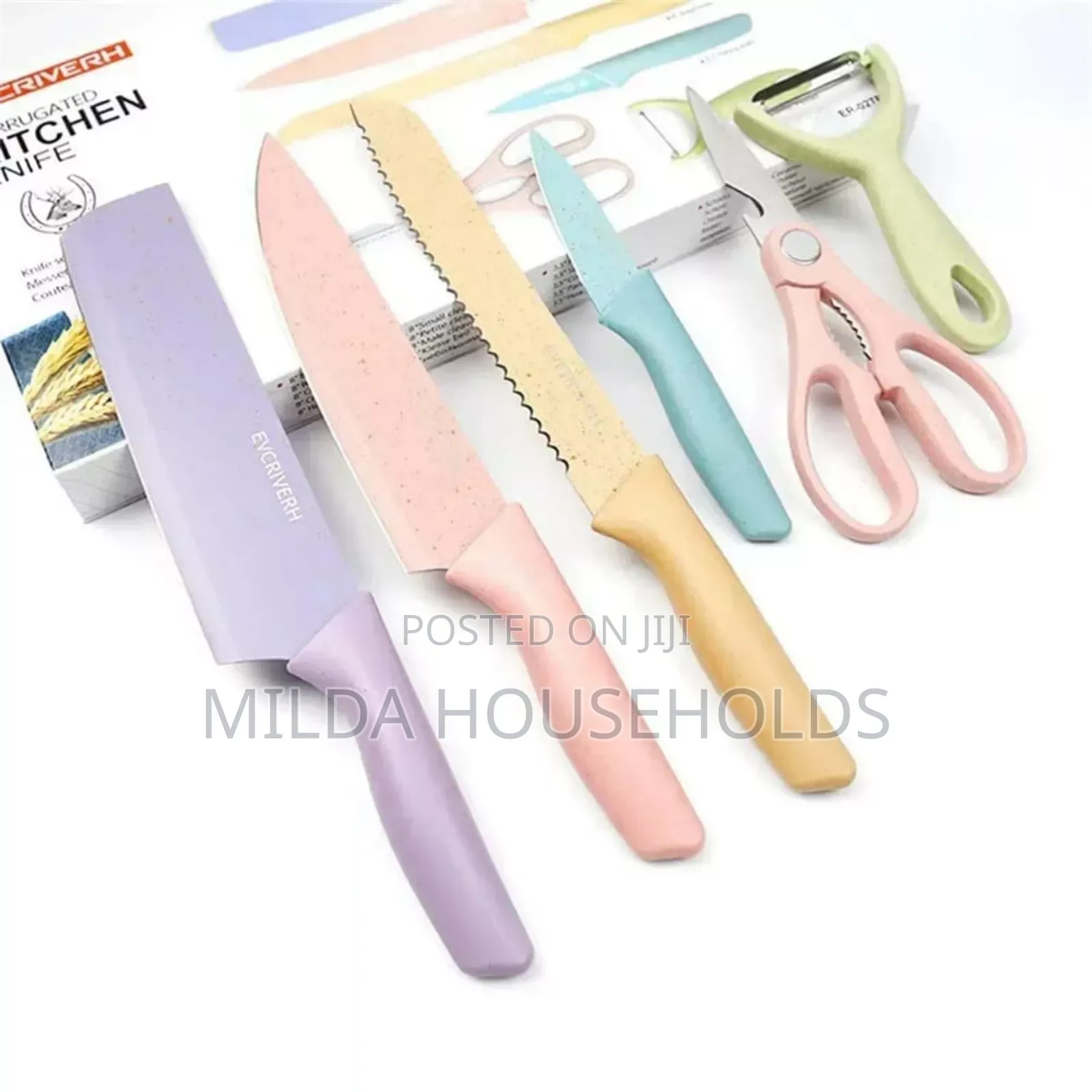 Macaroon Colourful Straw Six Piece Knife Set.