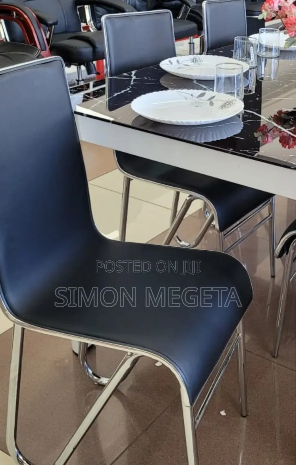 Elegant Marble Glass Top Dining Table for Six.