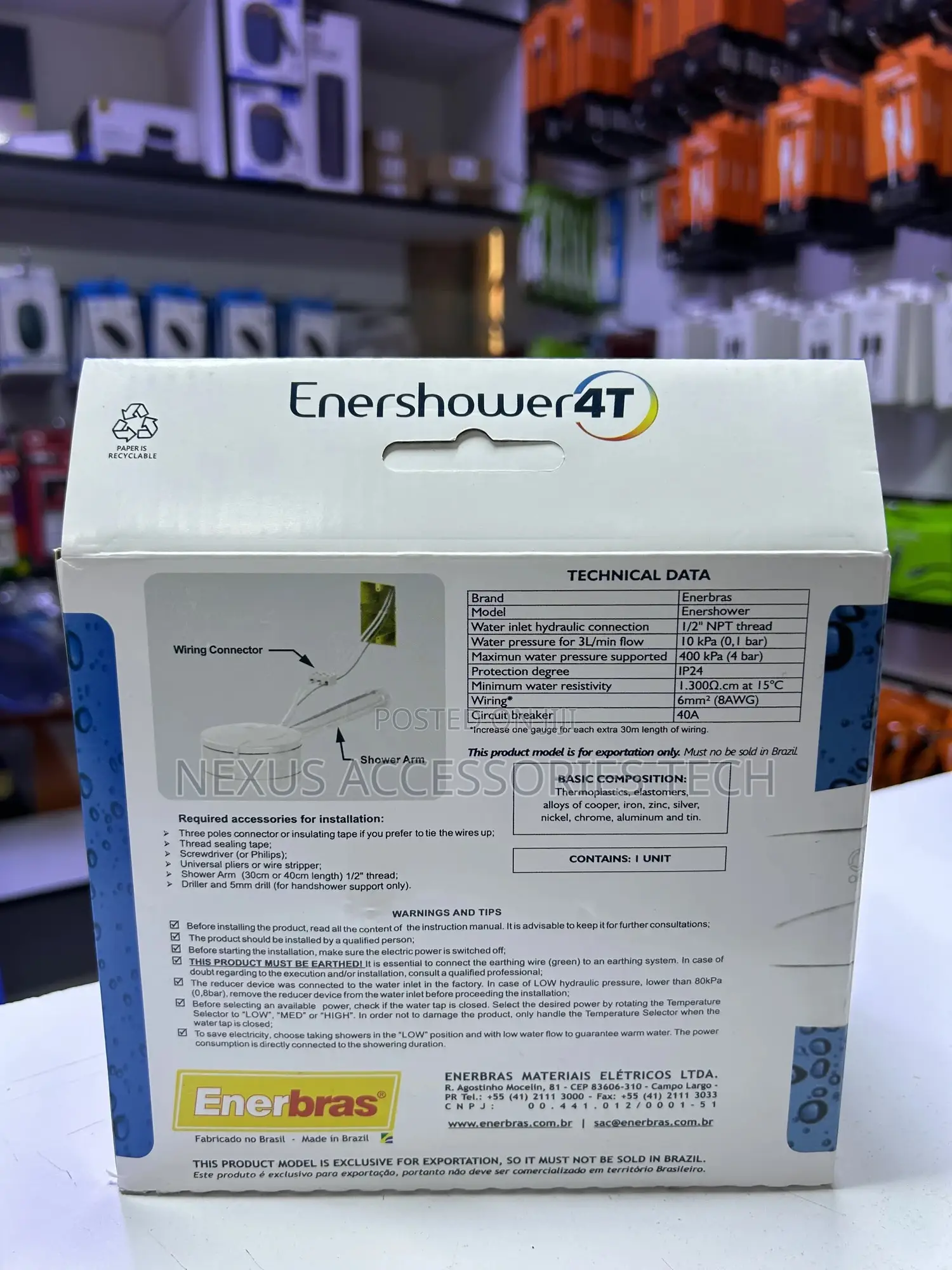 Enerbras Enershower 4t Instant Shower Water Heater–Fast Heating Shower