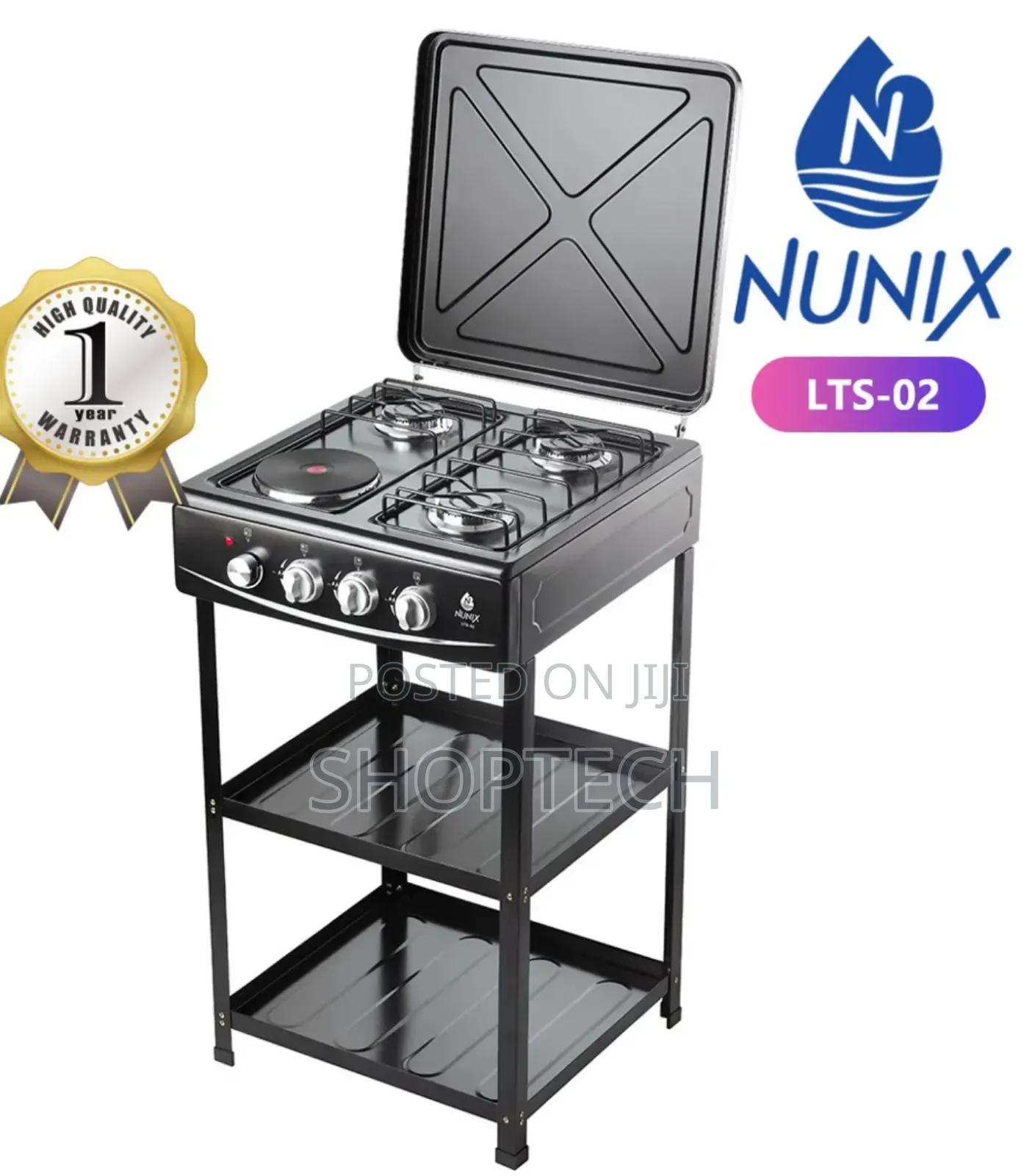 Nunix Cooker 3 Gas +1 Electric Plate Standing Cooker Plus Shelves