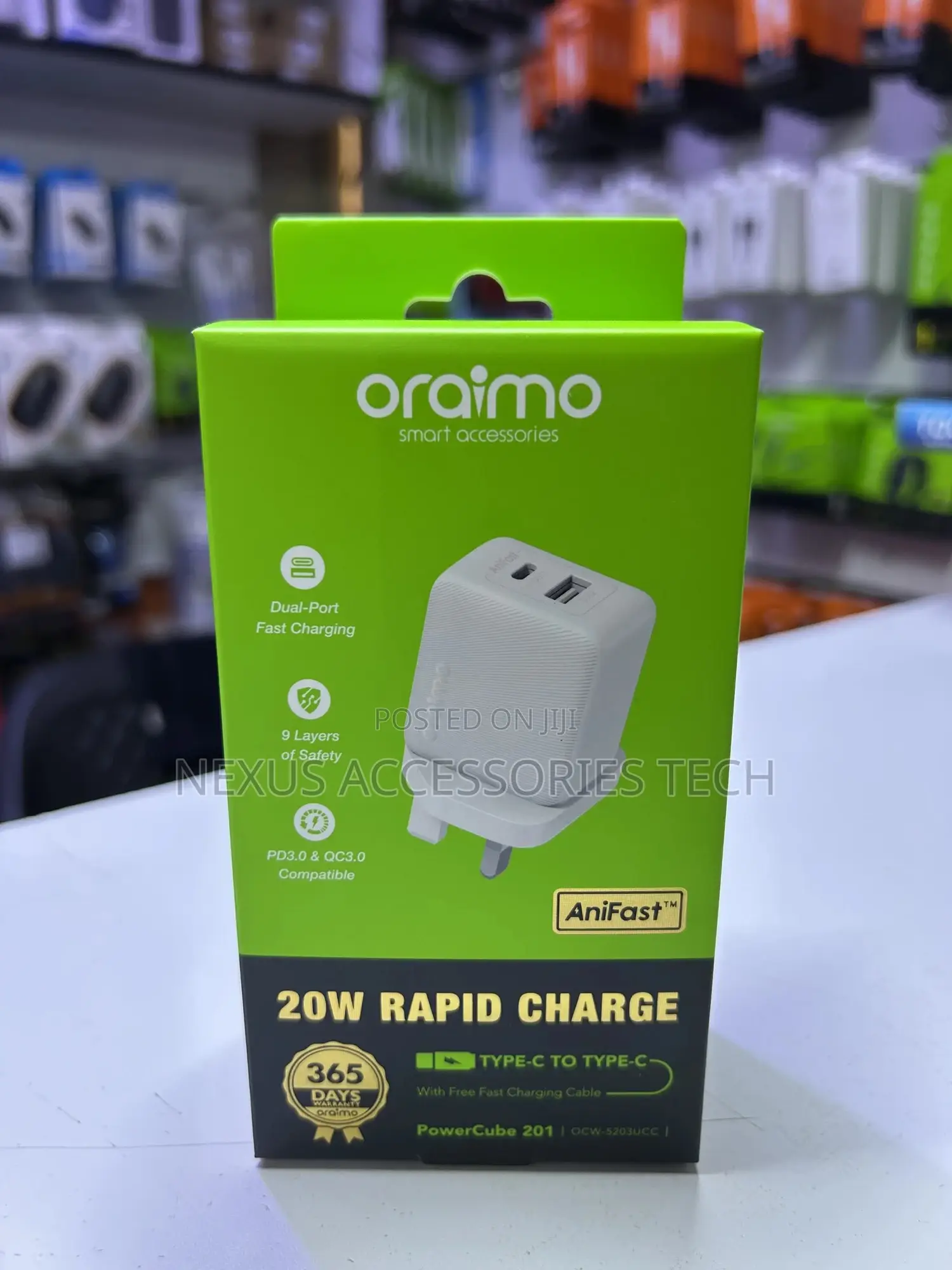 Oraimo Powercube 201 20w Fast Charger – Type-C to Type-C, 2 Usb Ports