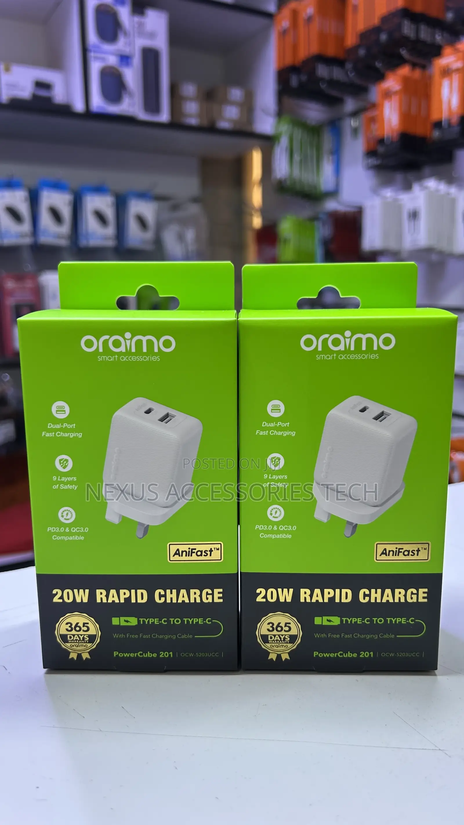 Oraimo Powercube 201 20w Charger – Type-C to Type-C, Fast Multi-Port