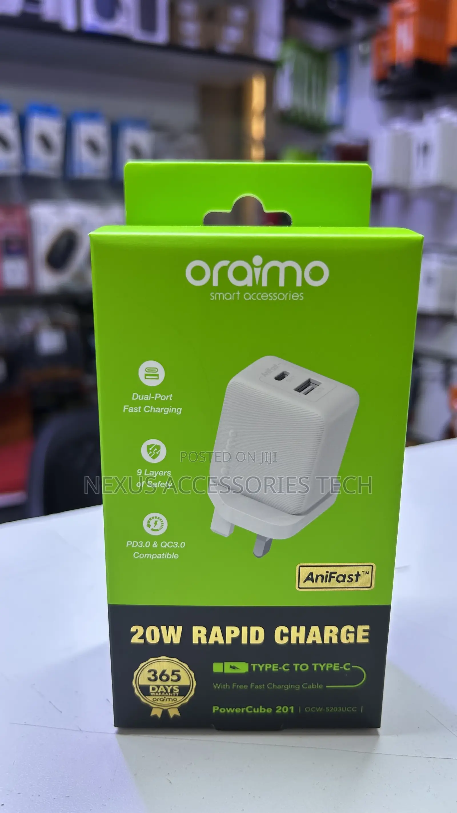 Oraimo Powercube 201 20w Charger – Type-C to Type-C, Fast Multi-Port