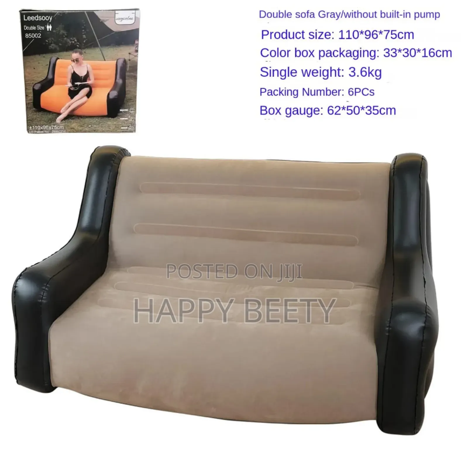 *Inflatable Modern 2 Seater Sofa With Armrests Free Pump