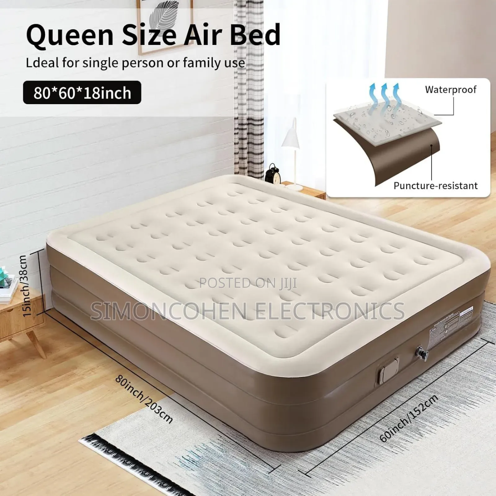 Inflatable Queen Size Airbed Mattress With In Built Pump