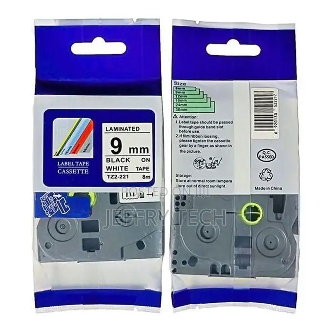 Brother 9mm X 8m Black on White Label Tape Compatible (Tz2-221)