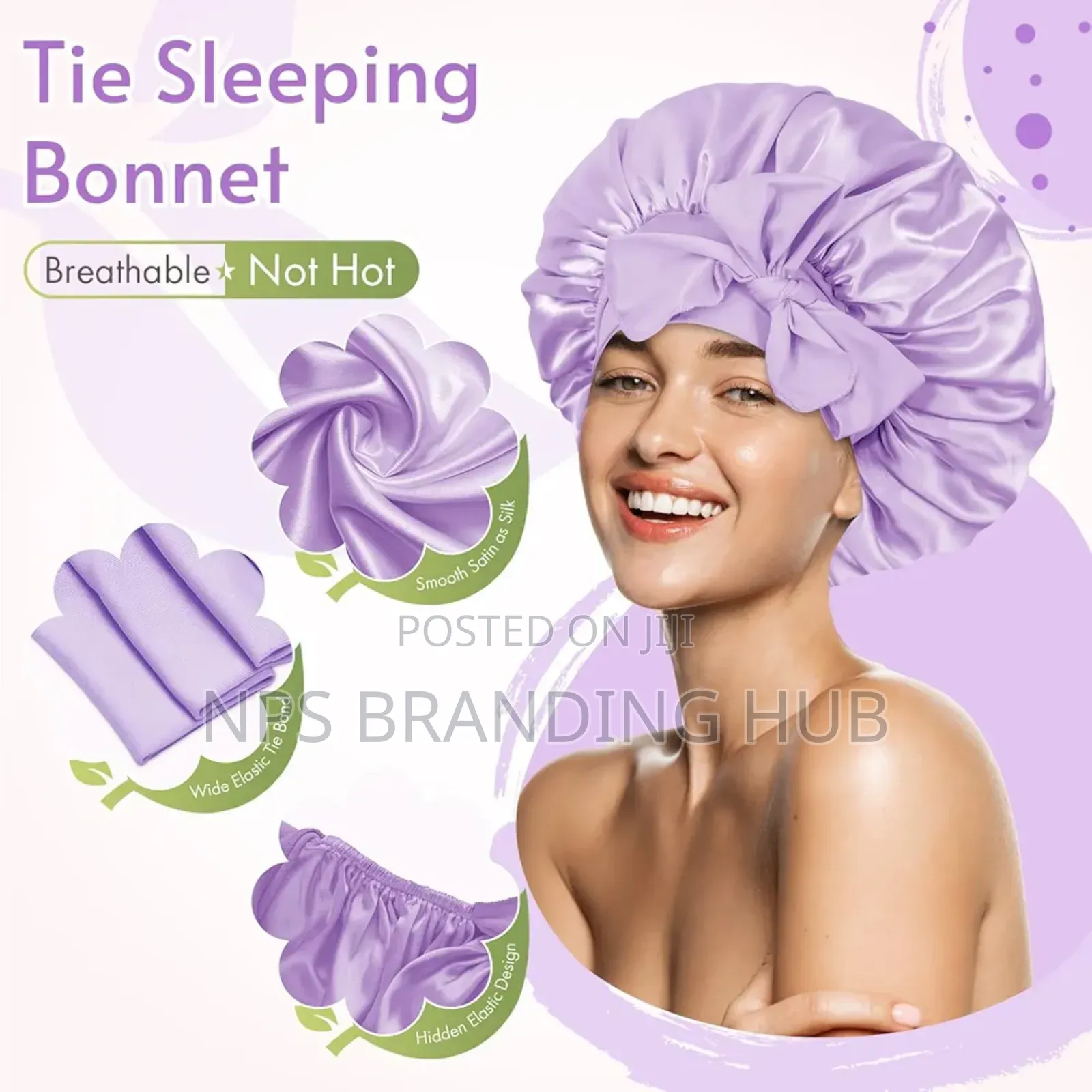 Reversable Satin Hair Bonnet With Elastic Tie Band *Material* Satin