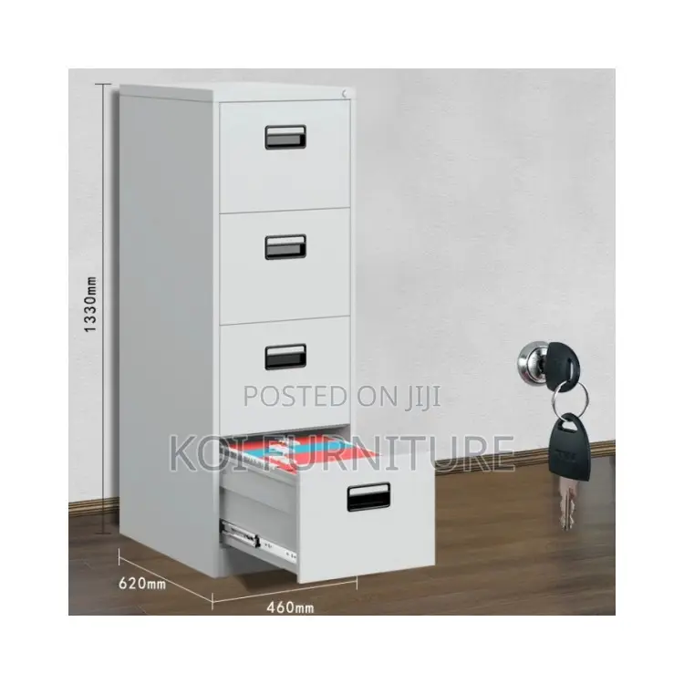Office Cabinet : 4-drawer Metal Filing Cabinet – Grey Finish