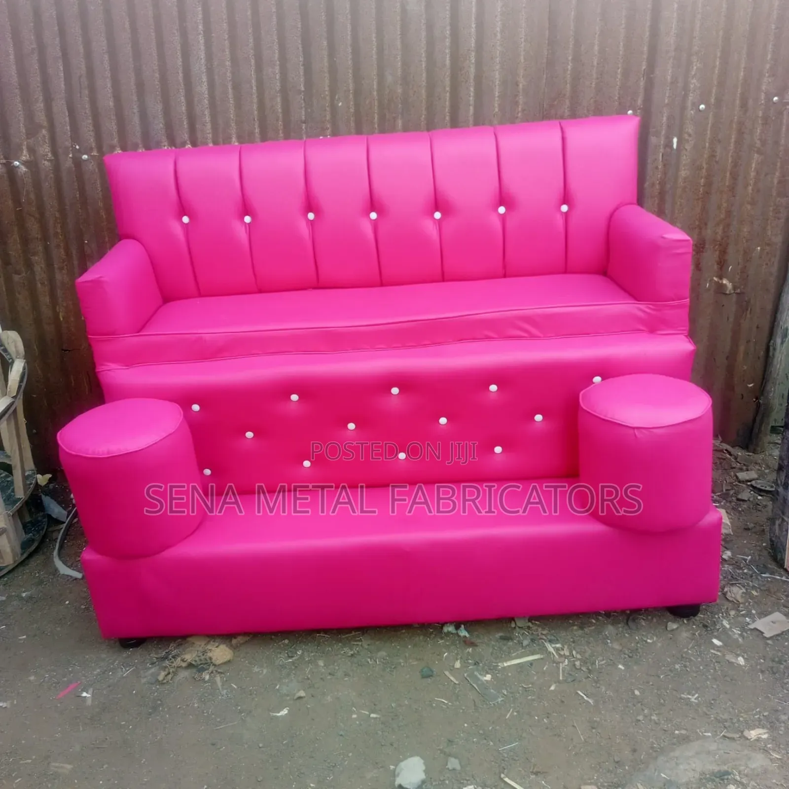Pedicure Chair With White Buttons and Hot Pink Upholstery