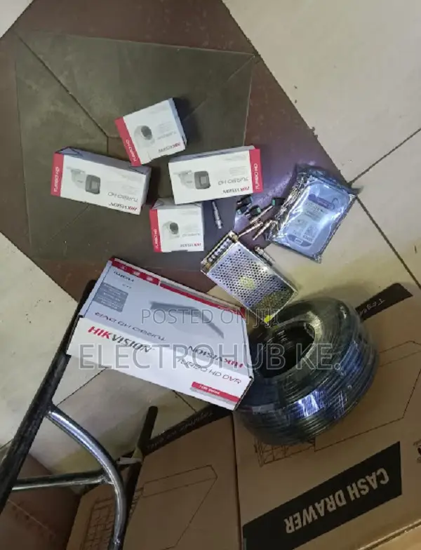 Complete 4 Cctv Hikvision Cameras, 50m Cable, 500gb Hdd