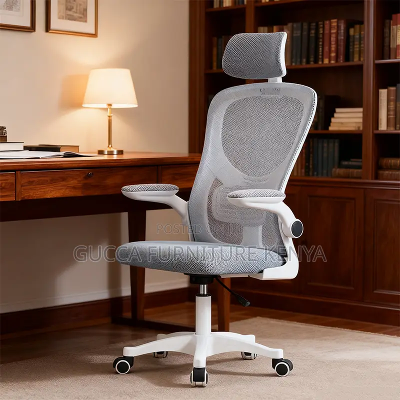 White Ergonomic Chair With Flip Armrest