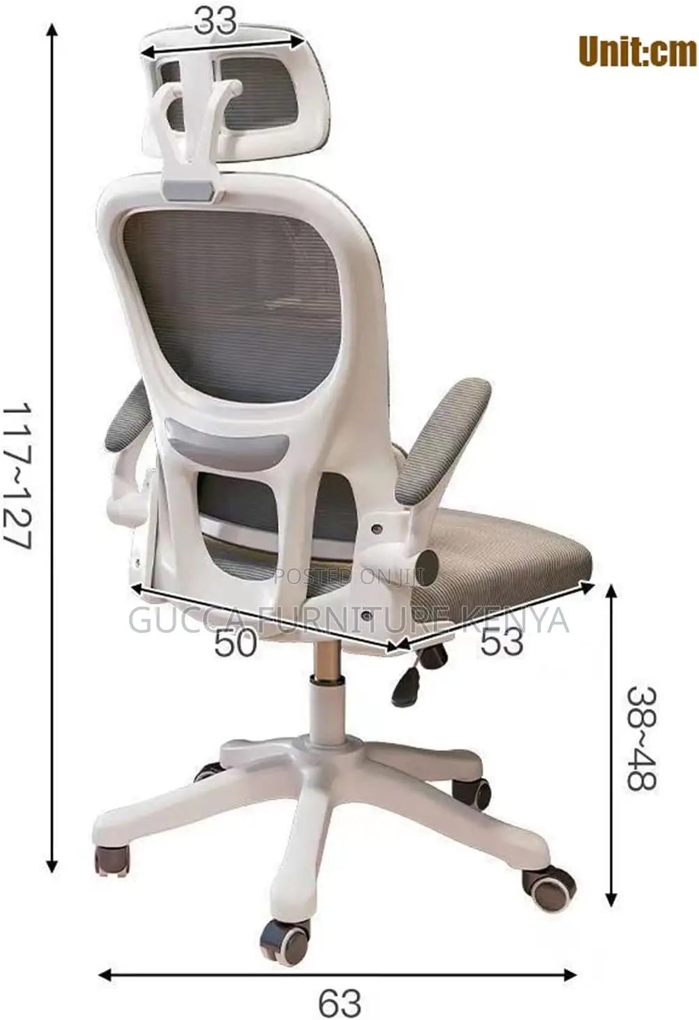 White Ergonomic Chair With Flip Armrest
