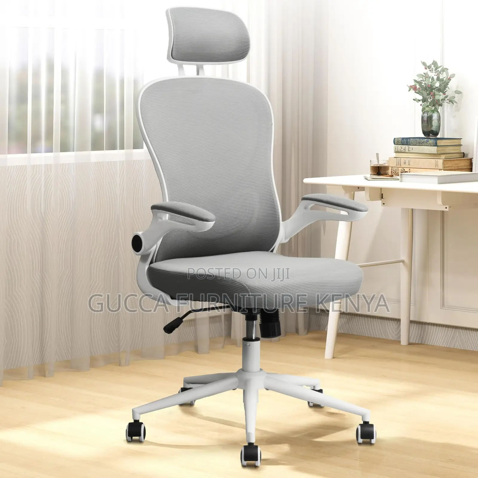 White Ergonomic Chair With Flip Armrest