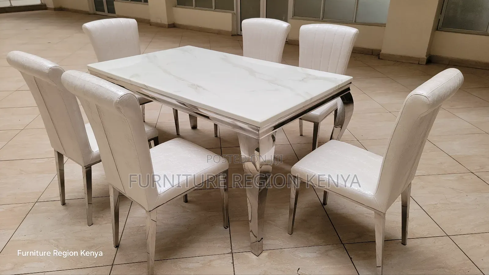 Marble Top With Silver Finish Six Seater Dinning Table