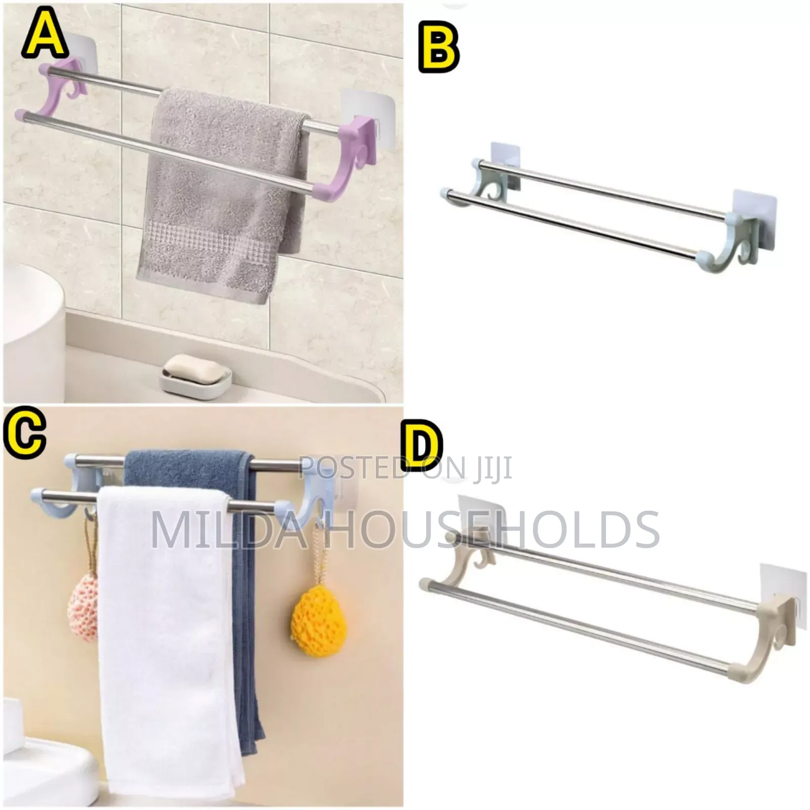 *34cm Self Adhesive Double Pole Towel Holder, Towel Rack