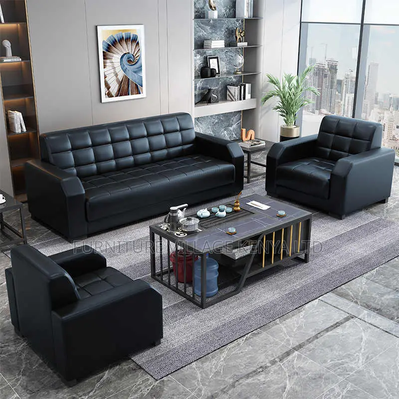 Office Sofa;5-seater Black Executive Office Sofa