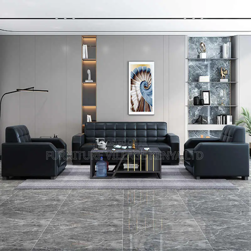 Office Sofa;5-seater Black Executive Office Sofa