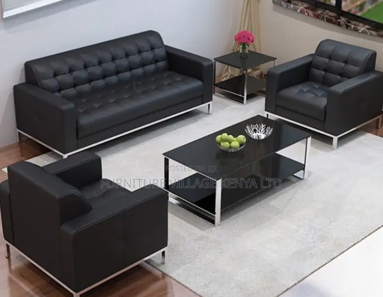 Office Sofa;5-seater Black Executive Office Sofa