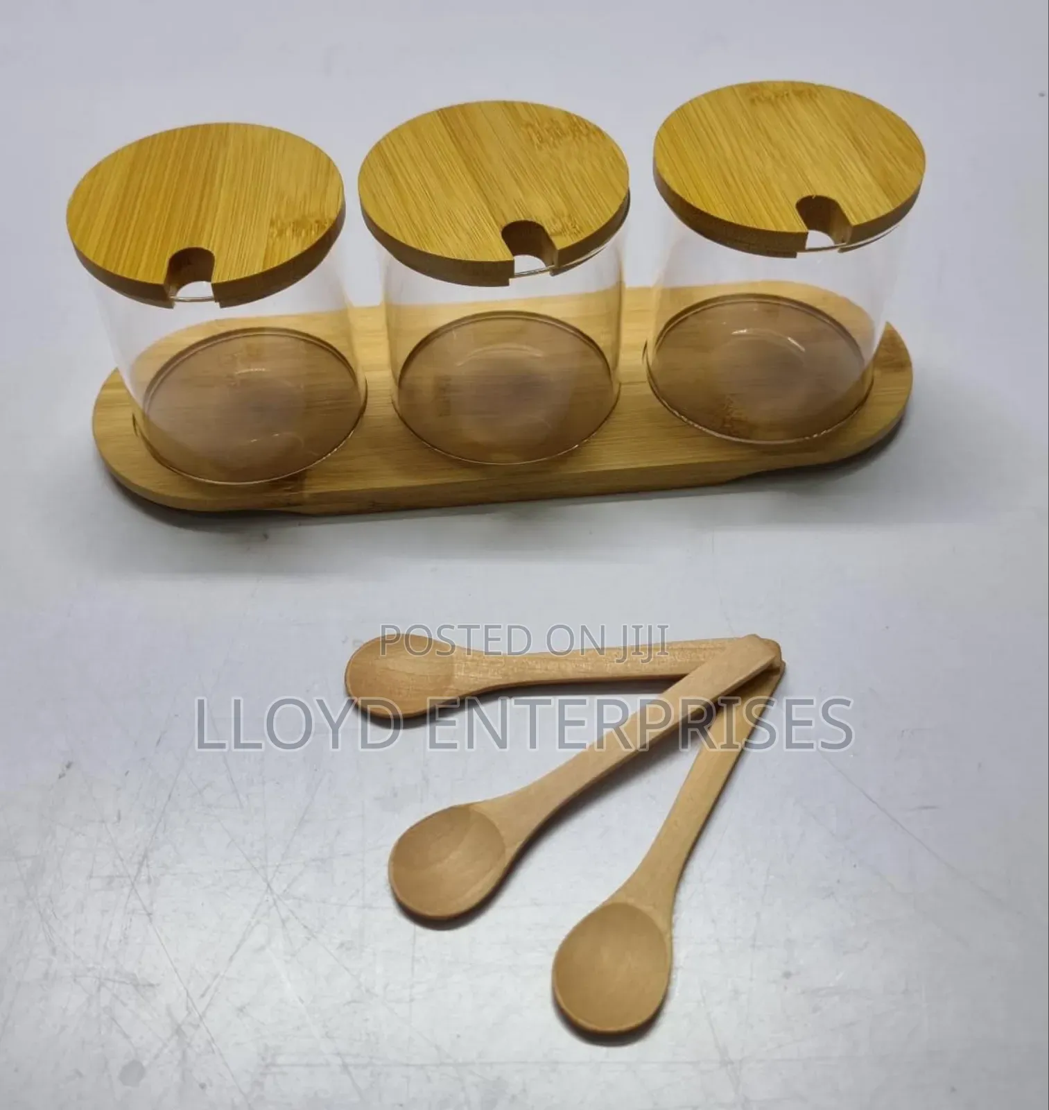 High Quality 3in1 Glass Sugar Set With Bamboo Stand