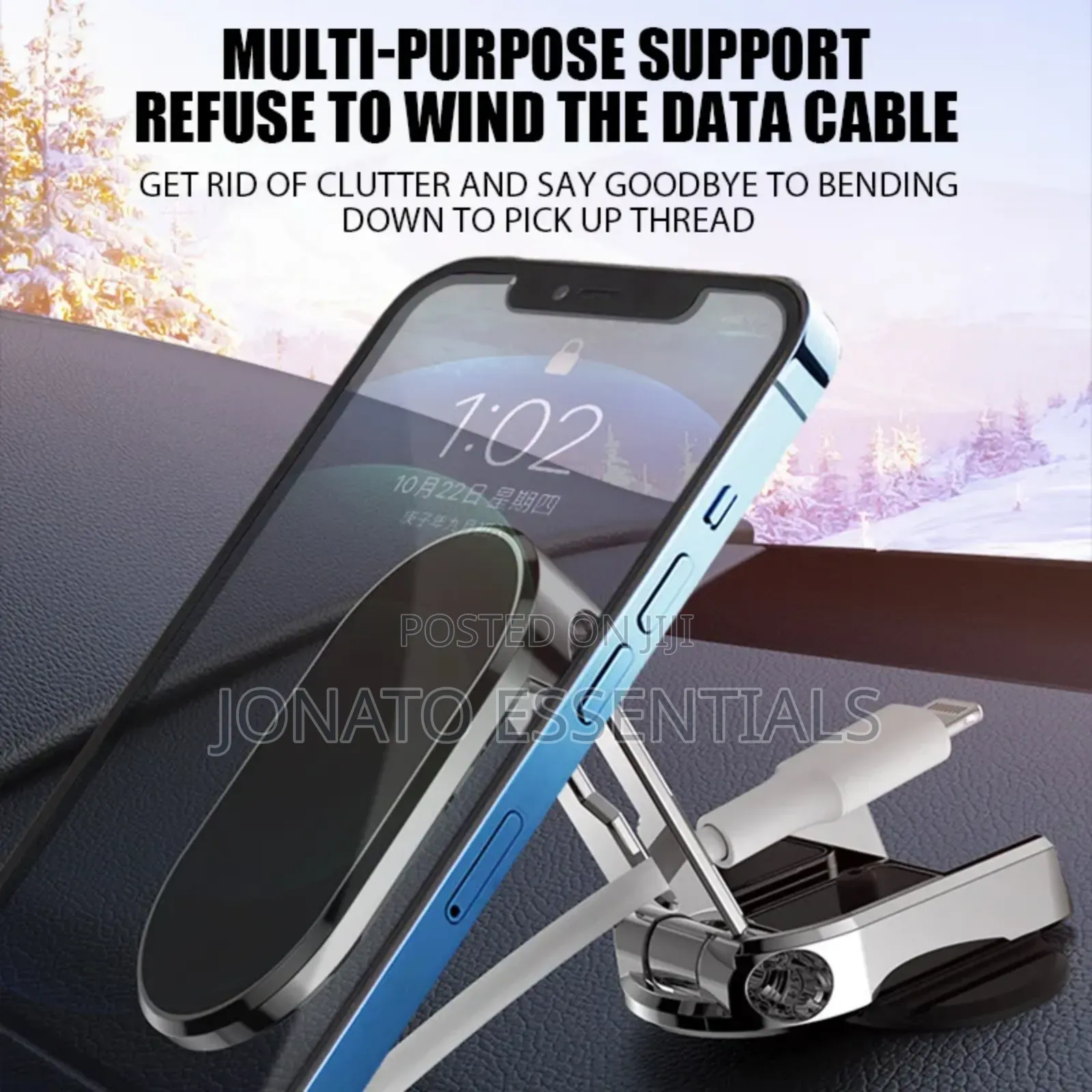 Folding Magnetic Car Phone Holder Dashboard Mount - 360° Swivel Metal