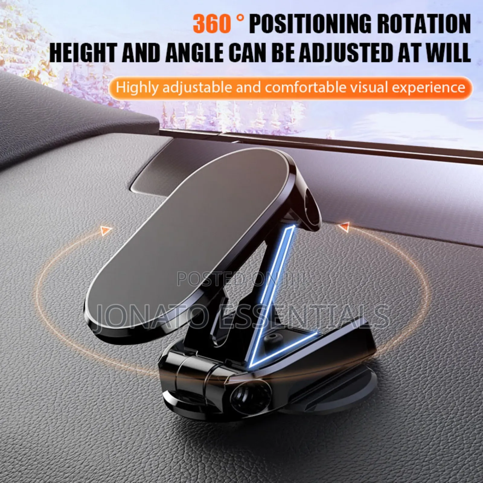 Folding Magnetic Car Phone Holder Dashboard Mount - 360° Swivel Metal