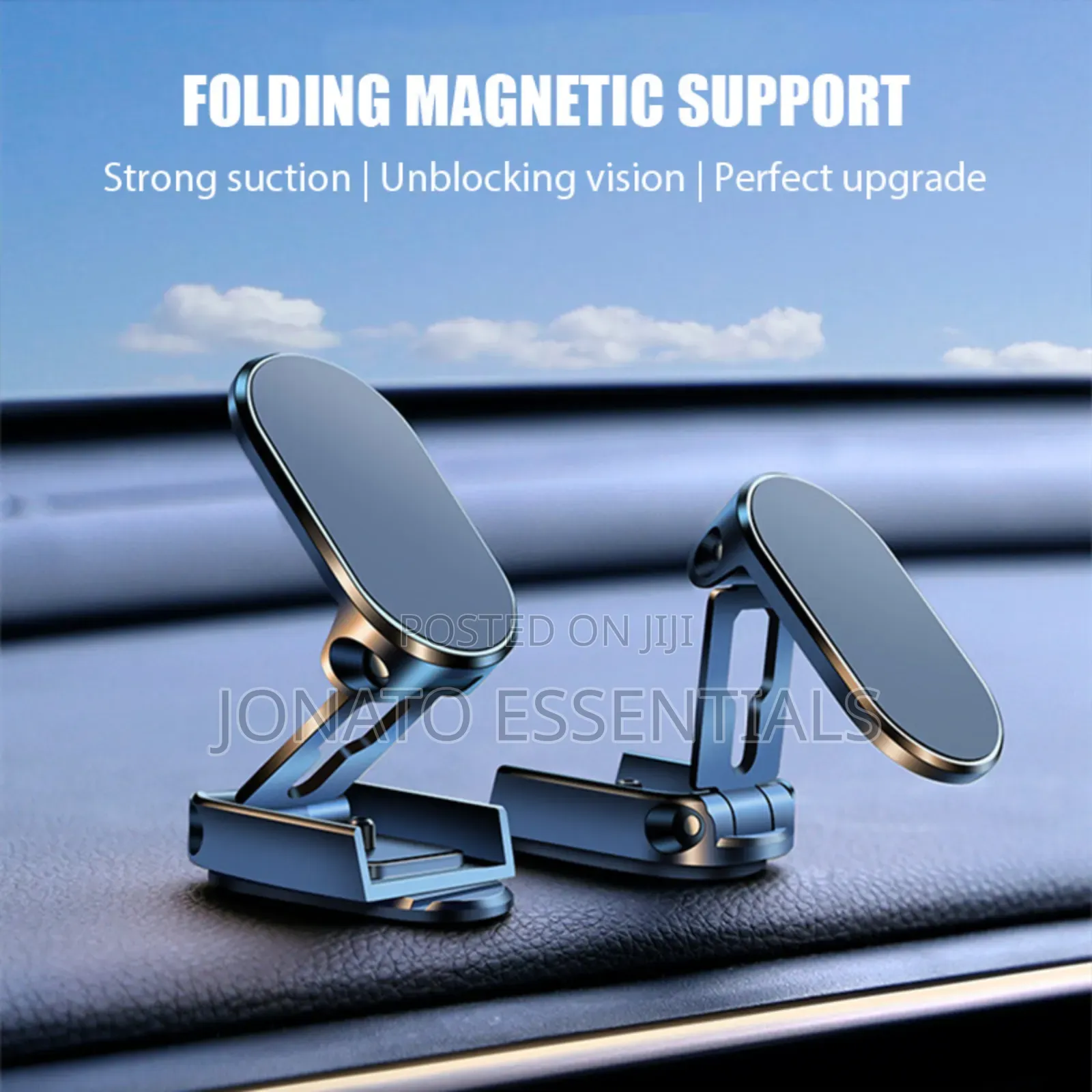 Folding Magnetic Car Phone Holder Dashboard Mount - 360° Swivel Metal